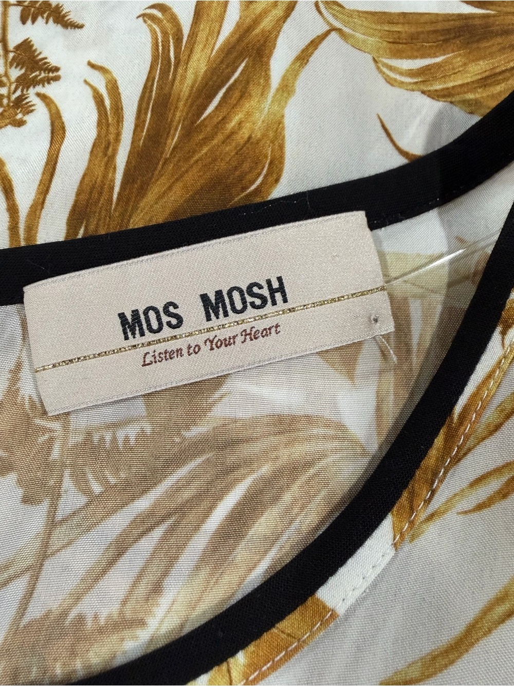 Mos Mosh Leaf Print Long-Sleeve Blouse Black Trim Button-Cuff Cupro - Picture 9 of 11